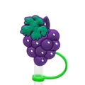 Cute purple grape silicone straw cover with green leaf detail and fixing ring - Purple Grape-1704-26