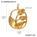 Detail view of 18k gold plated geometric pendant showing dimensions and stainless steel material - D126-Gold Relief Flower