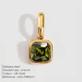 Quadratischer Anhänger aus 14K vergoldetem Edelstahl mit August Peridot-Stein - August Olivgrün - Gold