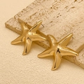 Elegant gold starfish stud earrings with a polished finish displayed on a beige stone - Golden Polished Starfish Stud Earrings