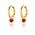Elegante gouden oorringen met ronde rode edelsteenhangers en een gepolijste afwerking - Goud Rood Rond Steen