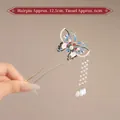 Épingle à cheveux papillon en U avec glands de perles et finition en émail coloré - Papillon en Émail (90#)