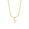 Gold-plated flat snake chain necklace with pearl-inlaid letter Y pendant - Style Y