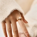 Close-up of elegant gold ring with rectangular pink gemstone and micro-pave diamonds - Adjustable Open / Pink (KR0043-2)