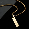 Close-up of golden stainless steel rectangle pendant with fine box chain on dark background - With 60cm Chain / 5.0mm Thickness / Gold