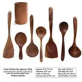 8-piece acacia wood kitchen utensil set with storage holder and natural wood grain - Confusa Acacia 7-Piece Set with Barrel / Approx. 820g