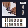 Lange schwarze Sarg-Kunstnägel zum Aufdrücken mit bunten Augen- und Blumenmustern, Set CJ-09 - CJ-09