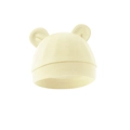 Close-up of yellow knit baby bear hat with cute ears and soft elastic cotton texture - One Size / Beige