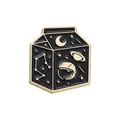 Cartoon astronaut milk box enamel pin with black and gold celestial patterns - Space Milk Box Style (QHXZ1438)