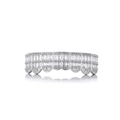 Macro view of silver tone hip hop grillz featuring radiant rectangular cut clear cubic zirconia - Silver (Bottom)