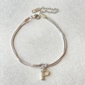 Silver stainless steel double snake chain bracelet featuring a letter P pendant - Silver-P