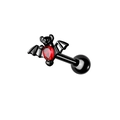 Black steel bat piercing jewelry with pear-cut red crystal and bat wing details - Bat Ear Stud 1.2x6mm