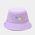 Detail of lavender cotton bucket hat with colorful planet and star embroidery work - M (56-58cm) / Light Purple