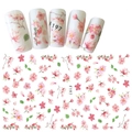 Pink cherry blossom and green leaf nail stickers set style F197 for spring manicure - F197 (Sakura Green Leaves)