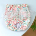 Dog sanitary pantie with red and blue floral pattern and white lace trim detail - Floral