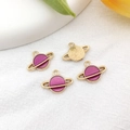 Golden Saturn charms with purple enamel finish for DIY jewelry and necklaces - Saturn 16x12mm