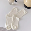 Milk white cotton mid-calf socks with ribbed cuffs and decorative buttons - Flat Band