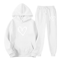 White hooded sweatshirt and sweatpants set with hand-drawn heart pattern on knit fabric - S / White