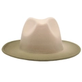 Detail view of two-tone wool fedora hat with beige crown and olive green brim - M (56-58cm) / Beige + Light Green