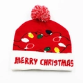 Christmas knit hat with LED lights and Merry Christmas embroidery in red and white - Hat Style 24 (Red White Christmas Lights)
