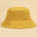 Japanese style ginger yellow corduroy bucket hat with vertical texture and flat brim - M (56-58cm) / Yellow