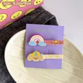 Süßes Cartoon-Haarspangen-Set mit Regenbogenwolke und Welpe auf violetter Karte - Lila Kombination Set