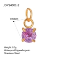 Macro detail of a 6.8mm pink zircon pendant in gold-plated stainless steel setting - February Amethyst Purple Style (JDP24001-2)