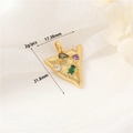 Detailed view of 14K gold triangle pendant with colorful gems, 17.38mm by 21.8mm size - Colorful Gem Triangle / Gold