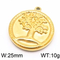 Pendentif Arbre de Vie doré en acier inoxydable, design rond de 25mm avec bords gravés - Arbre de Vie Rond avec Bordure Or (KLJ5817-Z)