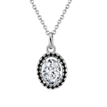 S925 silver necklace with oval clear center stone and black zircon halo embellishment - Lzn14-p
