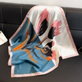 Square satin scarf with blue tulip and orange art print on black leather background - New Silk Scarf/small Square Scarf 17 / 65