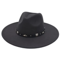 Close-up of wide brim fedora hat featuring black band with diamond metal studs - Adult (57-62cm) / Dark Gray