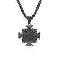 Retro black Saint Benedict Medal pendant necklace in matte stainless steel finish - Pendant with Round Box Chain Set / 3mm x 60cm / Black