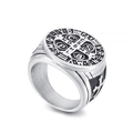 Anello vintage San Benedetto da uomo in argento con incisione croce CSPB e rilievo - US 10 / Argento (KR107710)