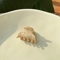 French style mini acetate hair claw clip with rhinestones in khaki on ceramic plate - Rhinestone Mini / Off-white
