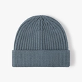 Minimalist grey-blue ribbed knit beanie cap with a classic turn-up cuff for autumn and winter - One Size(Adjustable) / Gray Blue