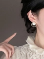 French vintage style pearl earrings with golden metal frame on a female model - A1085 Gold-Studs (Retro Pearl)
