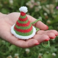Handmade red and green striped crochet nose warmer with white pompom for Christmas - Universal Tied Size / Red Green White