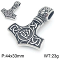 Pendaglio Martello di Thor vichingo finitura argento con simboli Valknut e Vegvisir - Stile Martello di Thor (KP116389-MZOZ) / Solo Ciondolo