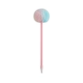 Detail of pink ballpoint pen featuring a fluffy pink and blue pom-pom top decoration - Round / Pink