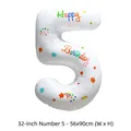 32-inch white number 5 foil balloon with Happy Birthday prints for party decor - Number 5 / White