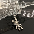 Mechanical rabbit pendant necklace in silver finish with movable joints for hip-hop style - 70cm / Silver