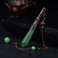 Hexagonal green aventurine crystal pendant with vintage bronze cap and beaded chain - Antique Bronze Green Aventurine