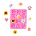 Rosa Silikonform mit 12 Miniatur-Blumenformen für Fondant- und Ton-Bastelarbeiten - Stil 1 (A66) / Rosa