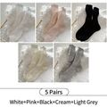 Five-pack of frilly lace cotton crew socks in white, pink, black, cream and light grey - White + Pink + Black + Cream + Light Grey