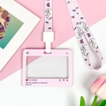Roze transparante pasjeshouder met bedrukte katten-sleutelkoord en schuifdeksel - Roze / Katten Lanyard