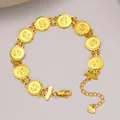 Bracciale placcato oro 24k con maglie a segno di dollaro e piccolo ciondolo a cuore - Bracciale con 9 Monete di Dollaro