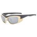 Y2K sporty wrap sunglasses in grey and beige with silver mirrored lenses - Rice White Frame Gray Leg / Silver Mirror Lens