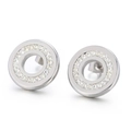 Silver stainless steel round stud earrings with pave set crystal rhinestones for women - 13mm Steel (KE65408-Z)