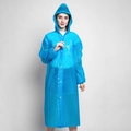 Bright blue thickened EVA reusable raincoat for adults with drawstring hood and snap buttons - Drawstring / Blue